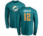 Miami Dolphins #12 Bob Griese Aqua Green Name & Number Logo Long Sleeve T-Shirt