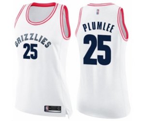 Women\'s Memphis Grizzlies #25 Miles Plumlee Swingman White Pink Fashion Basketball Jersey