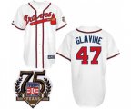 Atlanta Braves #47 Tom Glavine Replica White w 75th Anniversary Commemorative Patch Baseball Jersey