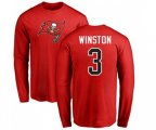 Tampa Bay Buccaneers #3 Jameis Winston Red Name & Number Logo Long Sleeve T-Shirt