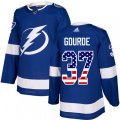 Tampa Bay Lightning #37 Yanni Gourde Authentic Blue USA Flag Fashion NHL Jersey