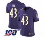 Baltimore Ravens #43 Justice Hill Purple Team Color Vapor Untouchable Limited Player 100th Season Football Jersey