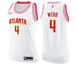 Women\'s Atlanta Hawks #4 Spud Webb Swingman White Pink Fashion Basketball Jersey