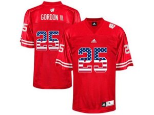 2016 US Flag Fashion-Men\'s Wisconsin Badgers Melvin Gordon III #25 College Football Jersey - Red