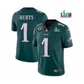 Philadelphia Eagles #1 Jalen Hurts Green Super Bowl LVII Patch And 2-star C Patch Vapor Untouchable Limited Stitched Jersey