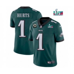 Philadelphia Eagles #1 Jalen Hurts Green Super Bowl LVII Patch And 2-star C Patch Vapor Untouchable Limited Stitched Jersey