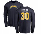 Los Angeles Chargers #30 Austin Ekeler Navy Blue Name & Number Logo Long Sleeve T-Shirt