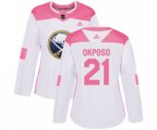 Women Adidas Buffalo Sabres #21 Kyle Okposo Authentic White Pink Fashion NHL Jersey