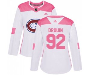 Women Montreal Canadiens #92 Jonathan Drouin Authentic White Pink Fashion NHL Jersey