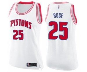 Women\'s Detroit Pistons #25 Derrick Rose Swingman White Pink Fashion Basketball Jersey