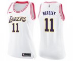 Women's Los Angeles Lakers #11 Michael Beasley Swingman White Pink Fashion Basketball Jersey