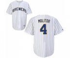 Milwaukee Brewers #4 Paul Molitor Authentic White (blue strip) Baseball Jersey