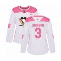 Women Pittsburgh Penguins #3 Jack Johnson Authentic White Pink Fashion Hockey Jersey