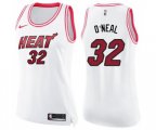 Women's Miami Heat #32 Shaquille O'Neal Swingman White Pink Fashion Basketball Jersey