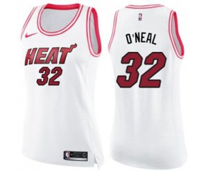 Women\'s Miami Heat #32 Shaquille O\'Neal Swingman White Pink Fashion Basketball Jersey