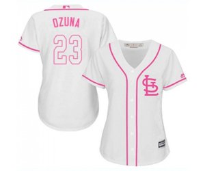 Women\'s St. Louis Cardinals #23 Marcell Ozuna Replica White Fashion Cool Base Baseball Jersey