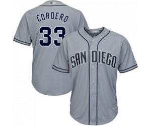San Diego Padres #33 Franchy Cordero Replica Grey Road Cool Base Baseball Jersey
