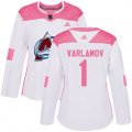 Women's Colorado Avalanche #1 Semyon Varlamov Authentic White Pink Fashion NHL Jersey
