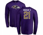 Baltimore Ravens #21 Mark Ingram II Purple Name & Number Logo Long Sleeve T-Shirt