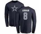 Dallas Cowboys #8 Troy Aikman Navy Blue Name & Number Logo Long Sleeve T-Shirt