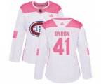 Women Montreal Canadiens #41 Paul Byron Authentic White Pink Fashion NHL Jersey