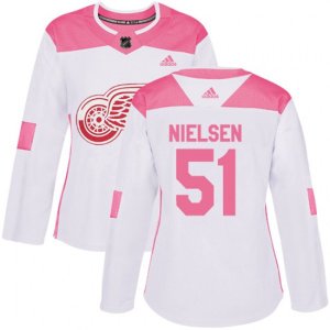 Women\'s Detroit Red Wings #51 Frans Nielsen Authentic White Pink Fashion NHL Jersey