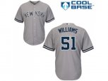 New York Yankees #51 Bernie Williams Replica Grey Road MLB Jersey