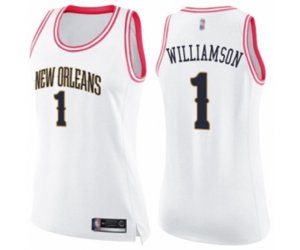Women\'s New Orleans Pelicans #1 Zion Williamson Swingman White Pink Fashion Basketball Jersey