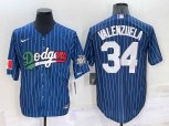 Los Angeles Dodgers #34 Fernando Valenzuela Navy Blue Pinstripe 2020 World Series Cool Base Nike Jersey