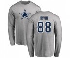 Dallas Cowboys #88 Michael Irvin Ash Name & Number Logo Long Sleeve T-Shirt