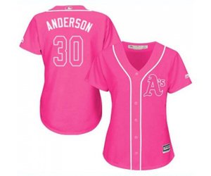 Women\'s Oakland Athletics #30 Brett Anderson Authentic Pink Fashion Cool Base Baseball Jersey