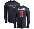 New England Patriots #11 Drew Bledsoe Navy Blue Name & Number Logo Long Sleeve T-Shirt