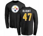 Pittsburgh Steelers #47 Mel Blount Black Name & Number Logo Long Sleeve T-Shirt