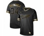 Los Angeles Dodgers #34 Fernando Valenzuela Authentic Black Gold Fashion Baseball Jersey