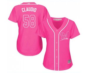 Women\'s Milwaukee Brewers #58 Alex Claudio Authentic Pink Fashion Cool Base Baseball Jersey