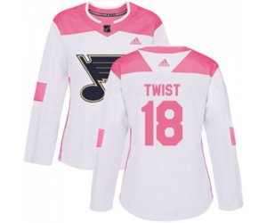 Women Adidas St. Louis Blues #18 Tony Twist Authentic White Pink Fashion NHL Jersey