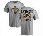 New Orleans Saints #23 Marshon Lattimore Ash Name & Number Logo T-Shirt
