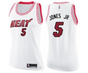 Women\'s Miami Heat #5 Derrick Jones Jr Swingman White Pink Fashion Basketball Jersey
