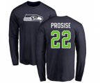 Seattle Seahawks #22 C. J. Prosise Navy Blue Name & Number Logo Long Sleeve T-Shirt