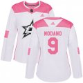Women's Dallas Stars #9 Mike Modano Authentic White Pink Fashion NHL Jersey