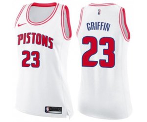Women\'s Detroit Pistons #23 Blake Griffin Swingman White Pink Fashion Basketball Jersey