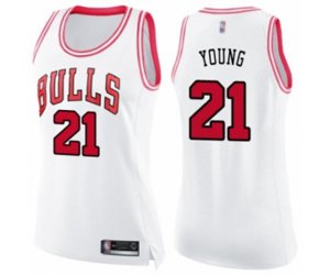 Women\'s Chicago Bulls #21 Thaddeus Young Swingman White Pink Fashion Basketball Jersey