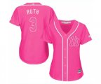 Women's New York Yankees #3 Babe Ruth Authentic Pink Fashion Cool Base Baseball Jersey