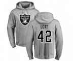 Oakland Raiders #42 Ronnie Lott Ash Name & Number Logo Pullover Hoodie
