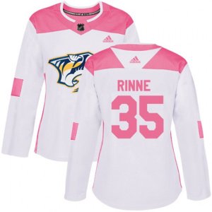 Women Nashville Predators #35 Pekka Rinne Authentic White Pink Fashion NHL Jersey