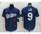 Los Angeles Dodgers #9 Gavin Lux Navy Blue Pinstripe Stitched MLB Cool Base Nike Jersey