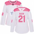 Women Toronto Maple Leafs #21 Bobby Baun Authentic White Pink Fashion NHL Jersey