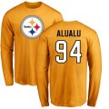 Pittsburgh Steelers #94 Tyson Alualu Gold Name & Number Logo Long Sleeve T-Shirt