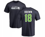 Seattle Seahawks #18 Jaron Brown Navy Blue Name & Number Logo T-Shirt