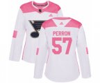 Women Adidas St. Louis Blues #57 David Perron Authentic White Pink Fashion NHL Jersey